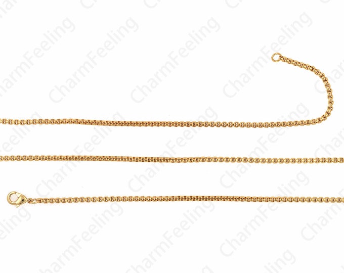 18K Gold Filled Simple Necklace, Box Necklace,Lobster Clasp Necklace,Brass Necklace, Round Necklace, DIY Jewelry Supplies, 2x1mm