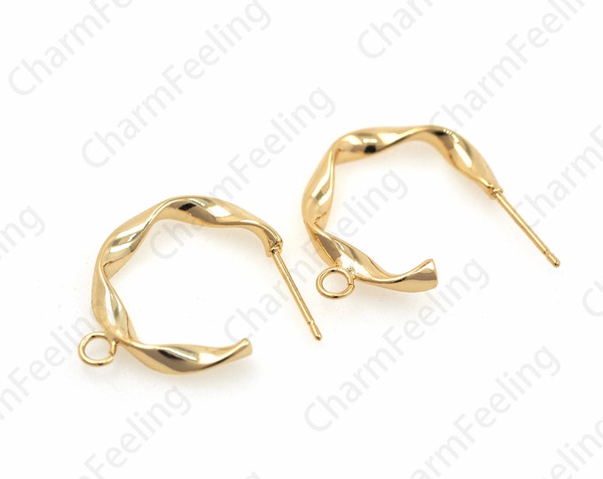 18K Filled Gold Huggie, With Open Chain Ring Earrings On The Back Can Be Manufactured, Earring Component, Crafted Earrings 24mm 1pair