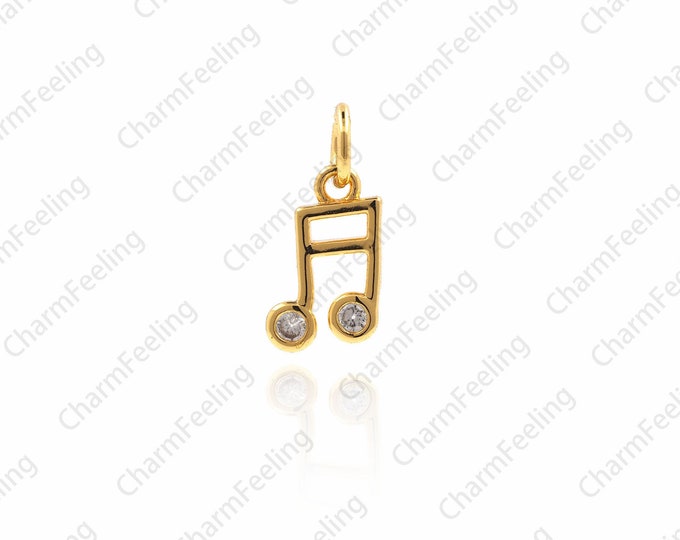 18K Eight Note Charm， Symbol Pendant，Music Note Pendant 10.5x5.1x1.4mm 1pcs
