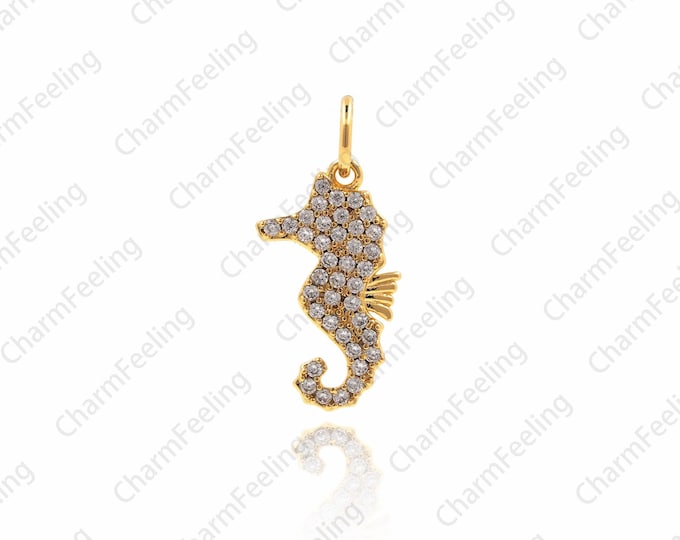 Hippocampus pendant，CZ Pave Charms，Crystal Rhinestone for Jewelry Making 19.2x8.7x1.2mm 1pcs