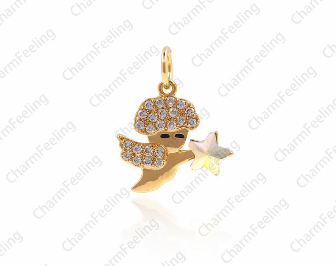 Cupid Pendant，Star Charm ， CZ Pave Charms for Jewelry Making 15x12x1.8mm 1pcs