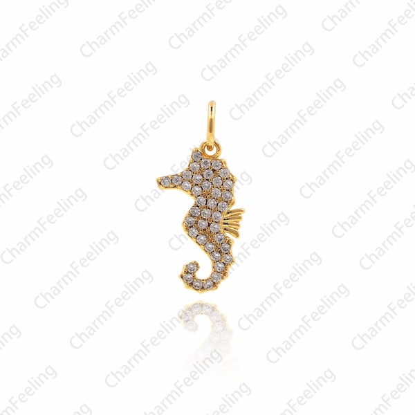 Hippocampus pendant，CZ Pave Charms，Crystal Rhinestone for Jewelry Making 19.2x8.7x1.2mm 1pcs