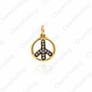 Peace Sign Pendant, Gold Peace Sign Necklace, Micro-Pave Peace Sign Pendant, Peace Sign Charm, CZ Peace Sign 15.9x10.9x1.8mm 1pcs