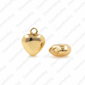 Gold Heart Pendant，Heart Charm，Small Puffy Gold Heart Charm 14.2x11.5x5.6mm 1pcs
