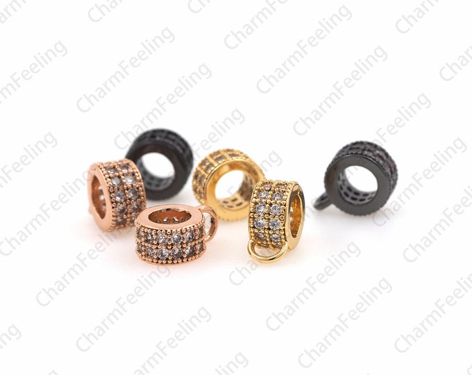 CZ Big Hole holder charms,Holder Connector Rings,necklace pendant bracelet connector 11.2× 8.3 ×4.9mm Hole 4mm  1pcs