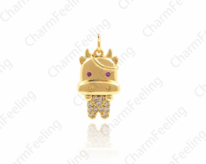 Micro-Pave Cow pendant, CZ Cow Necklace, Cow Charm, Animal Charm, New Year Charm, DIY Jewelry Making Accessories 17.8 ×9×3.4mm  1pcs