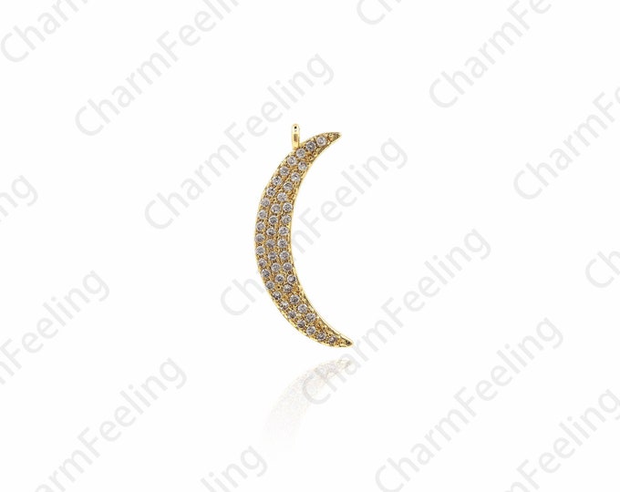 Micro-Pave Moon Pendant, CZ Moon Pendant, Crescent Charm, Cubic Zirconia Moon, DIY Jewelry Making Accessories 24.2x9.5x1.3mm 1pcs