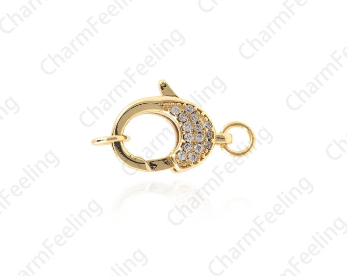 CZ Clasp, Round Clasp, Spring Clasp, Lobster Clasp, Gold-Plated Clasp, DIY Jewelry Making Accessories 21.5x12.4x5.3mm 1pcs