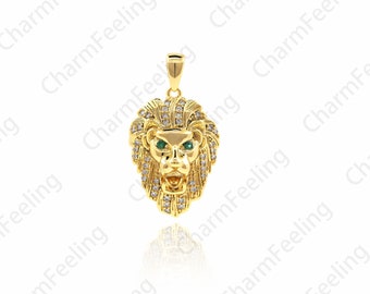 Micro-Pave Lion Pendant, Gold Lion Head Necklace, Lion Head charm, CZ Lion Pendant, DIY Jewelry Making Accessories 24.4x13.7x6.9mm 1pcs