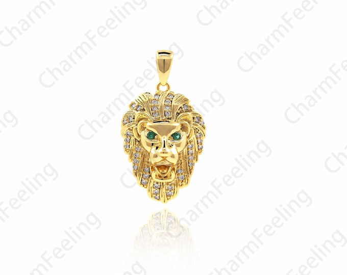 Micro-Pave Lion Pendant, Gold Lion Head Necklace, Lion Head charm, CZ Lion Pendant, DIY Jewelry Making Accessories 24.4x13.7x6.9mm 1pcs