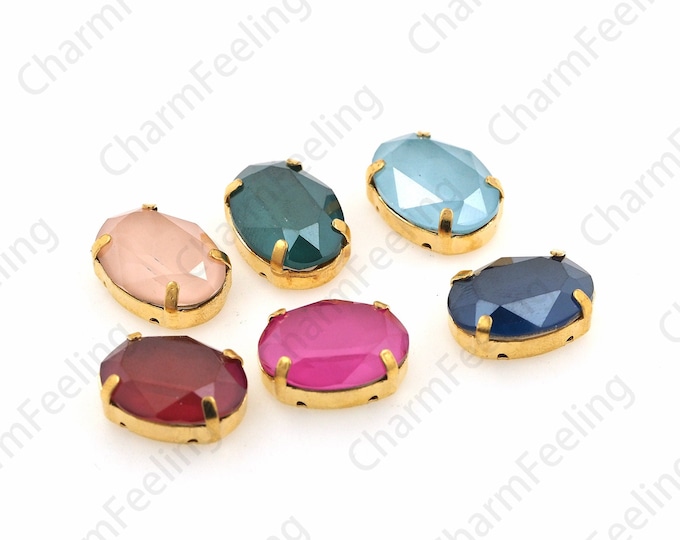 10pcs, Crystal With Golden Claws, Elliptical Sewing Crystal, Flat Back Crystal Glass Bead Rhinestones, Sewing Rhinestone 13x18mm