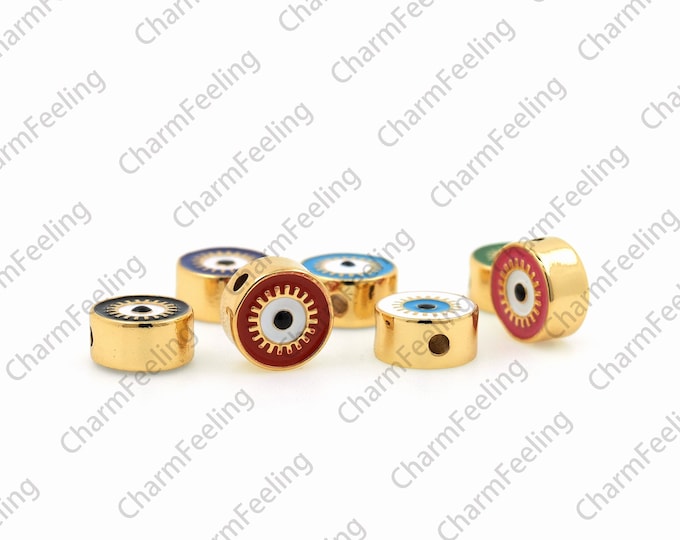 18K Gold Filled Cylinder Spacer Beads,Enamel Eye Beads,Round  Eye Beads,DIY Bracelet Accessories,11.5x5.5mm, Hole 2.8mm