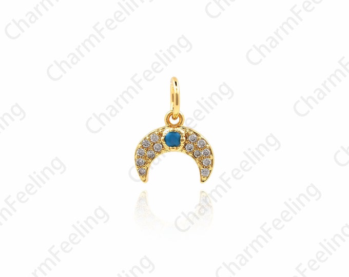 Dainty Pave Moon Charm,CZ Crescent Beads, Moon Charm, Moon Beads,DIY Jewelry Making Accessories 11x9.2x2.7mm 1pcs