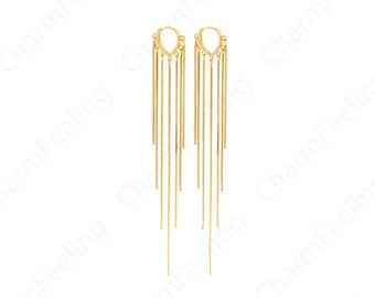 Boho Earrings, Tassel Earrings,18K Gold Filled Chain Earrings, Bar Earrings,Micropavé CZ Fringe Earrings, Drop Earrings,112x16.3x2mm