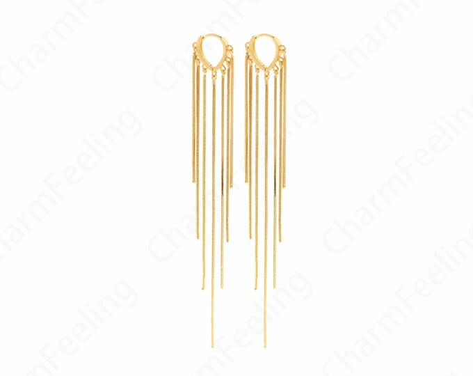 Boho Earrings, Tassel Earrings,18K Gold Filled Chain Earrings, Bar Earrings,Micropavé CZ Fringe Earrings, Drop Earrings,112x16.3x2mm