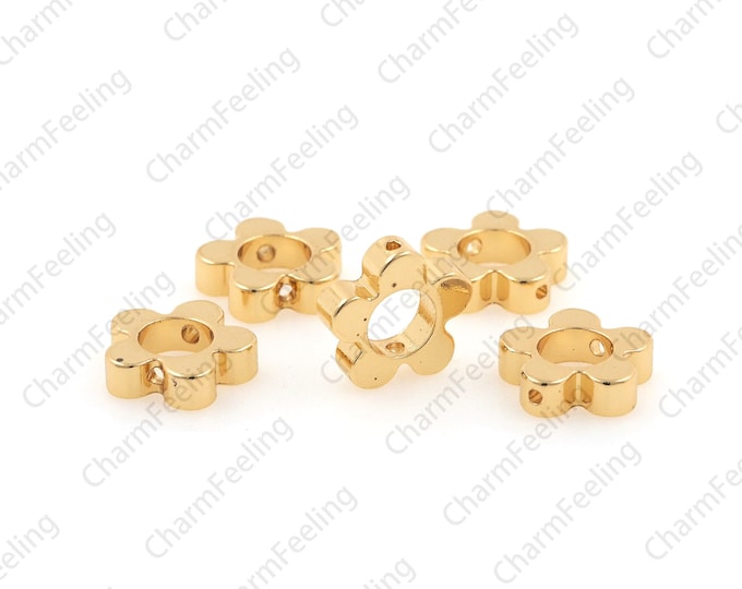 18K Flower-shaped bead frame, bead discovery, golden flower-shaped ring used as jewelry making supplies 10x10mm hole 5mm 10pcs