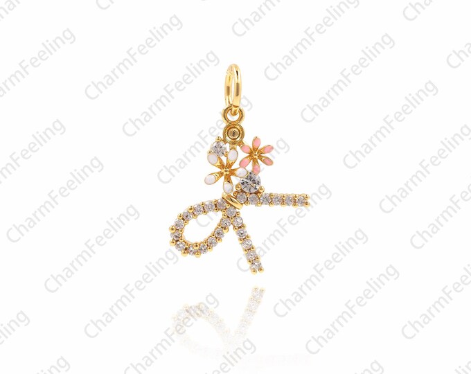 18K shiny gold bow charms, miniature pavé bows, bow pendants, gold-plated charms 19.8x13.3x2.6mm 1pcs