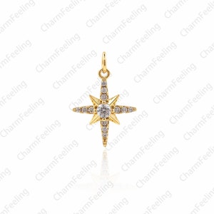 North Star Charms Pendant, CZ North Star, Gold North Star, White Zircon Charms，Starburst CZ Pendant 17.5×12×3.1mm  1pcs