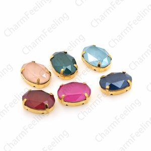10pcs, Crystal With Golden Claws, Elliptical Sewing Crystal, Flat Back Crystal Glass Bead Rhinestones, Sewing Rhinestone 13x18mm