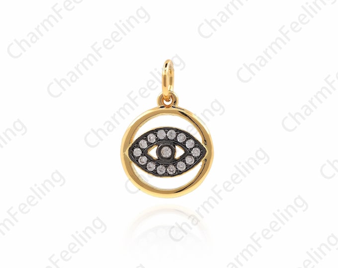 CZ Round Eye Necklace, Hollow Eye Pendant, Eye Charm, DIY Jewelry Making Accessories 16.2x10.7x2.5mm 1pcs