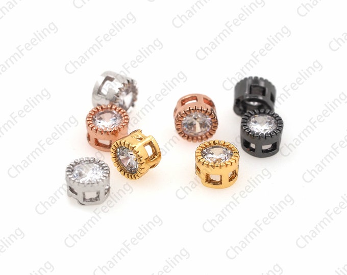 Round CZ spacer beads, gemstone earrings clasp pendant, mini round spacer beads, bracelet connector  5×3.5mm  1pcs