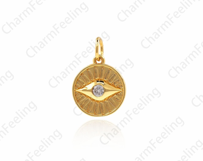 CZ Eye Necklace, Eye Pendant, Round Eye Necklace, Single Eye Charm, Eye Charm, DIY Jewelry Making Accessories 16.3x11x2.2mm 1pcs