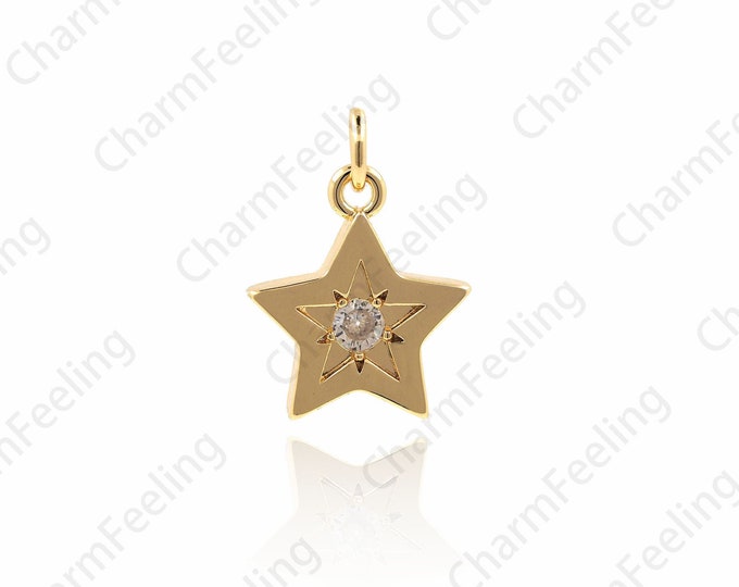 CZ Star Jewelry, Star Charm, Star Bracelet, Cubic Zirconia Star Decoration, DIY Jewelry Making Accessories 19.2x13.7x2.4mm 1pcs