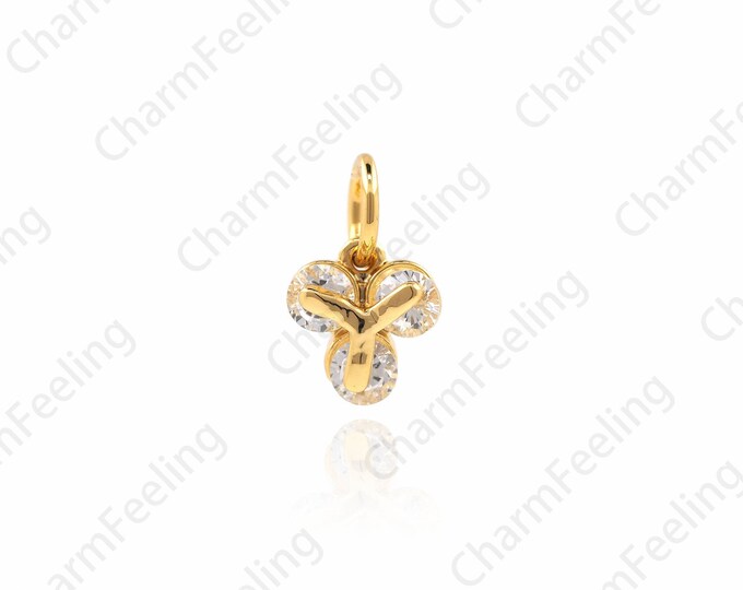 Three-Stone Cubic Zirconia Pendant, CZ Pendant, Micro-Pave charm, Minimalist Necklace, DIY Jewelry Making Accessories 10.8x6.4x3.9mm 1pcs