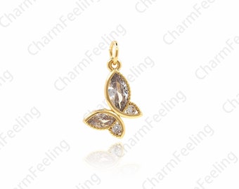 Micro-Pave Butterfly Pendant, Large Crystal Butterfly Necklace, Animal Charm, Butterfly Charm 19.6x12.2x2.8mm  1pcs
