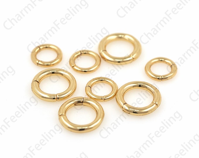 18K Gold Filled round clasp, Pull Gate ring,Gold Spring Ring,Gold Push Gate Ring 14x2mm 10x1.5mm 1pcs