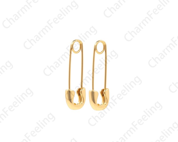 18K Gold-Plated Safety Pin Earrings, Gold Safety Pin Earrings, Safety Pin Charm, Safety Pin Jewelry 32.5x11.3x3.9mm 1pair