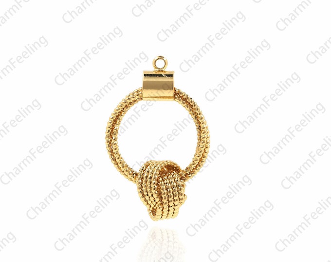 Golden double chain pendant, delicate chain pendant earrings, CZ Huggie earrings, tassel pendant, simple necklace 30.7x21mm 1pcs
