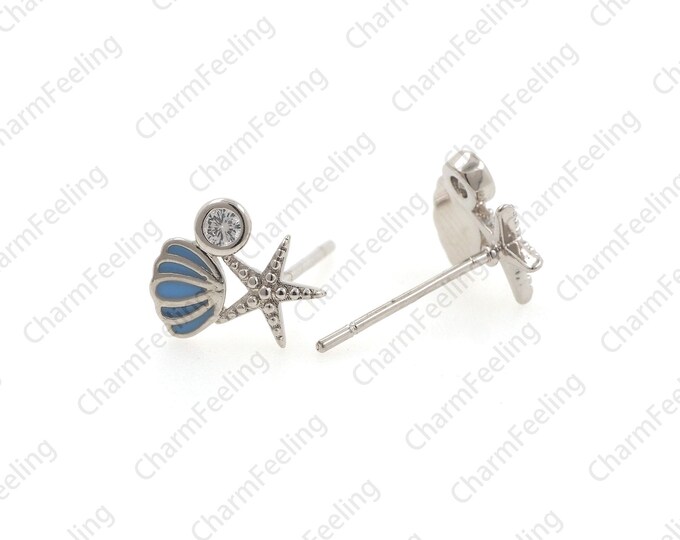 Shell studs, pearl shell studs, silver shell jewelry, marine charm, ear studs, earrings, ear hooks, ear pins  1 pair