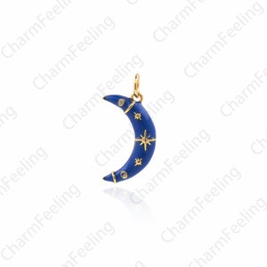 Enamel Blue Moon Pendant, Half Moon Necklace, CZ Moon Pendant, Micro-Pave Crescent Pendant, Moon Pendant 23x11.2x3.3mm 1pcs