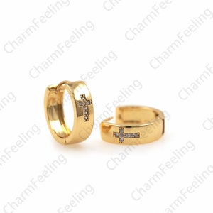 18K Gold Filled Cross Earrings,Brass Gold-Plated Earrings,Eeligious Earrings,Religious Charm, A Gift For Her 15x16mm 1 Pair