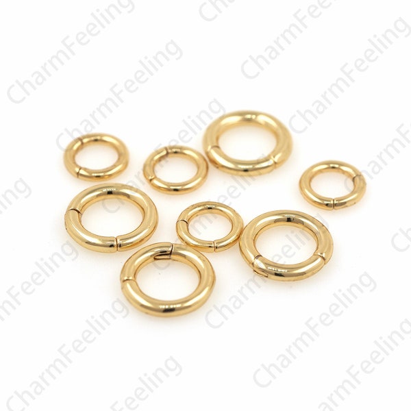 Fermoir rond rempli d’or 18K, anneau de porte de traction, anneau de ressort en or, anneau de porte de poussée en or 14x2mm 10x1.5mm 1pcs