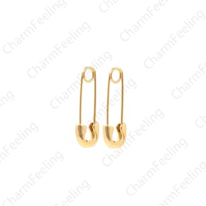 18K Gold-Plated Safety Pin Earrings, Gold Safety Pin Earrings, Safety Pin Charm, Safety Pin Jewelry 32.5x11.3x3.9mm 1pair
