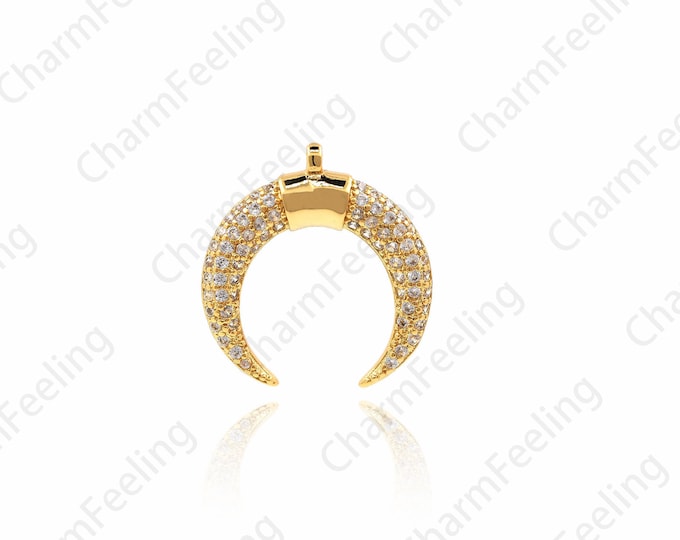 Cubic Zirconia Gold Moon Pendant, CZ Moon Necklace, Moon Charm, Jewelry Discovery, DIY Jewelry Making Accessories 21.2x19.7x3mm 1pcs
