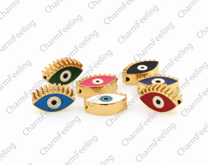 18K Gold Filled Eye Spacer Beads, Enamel Eye Beads, Enamel Charm, Eye Charm, Bracelet Necklace Beads, 11x18.5x5.7mm, Hole 2.8mm