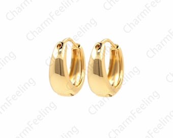 18K Gold Filled Huggie Hoops, Ear Hoops Charm, Simple Earrings, Perfect Gift For Her and For Girls 1pair 12×11.6×5mm