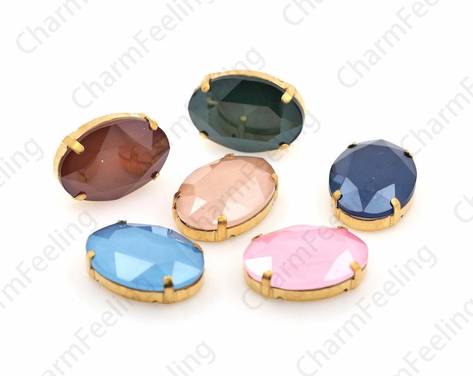 10pcs, Oval Crystal Rhinestones, Sewn Crystal, Flat Back Crystal Rhinestones With Golden Claws, Sewn Rhinestone Crystal Glass Beads 20x30mm