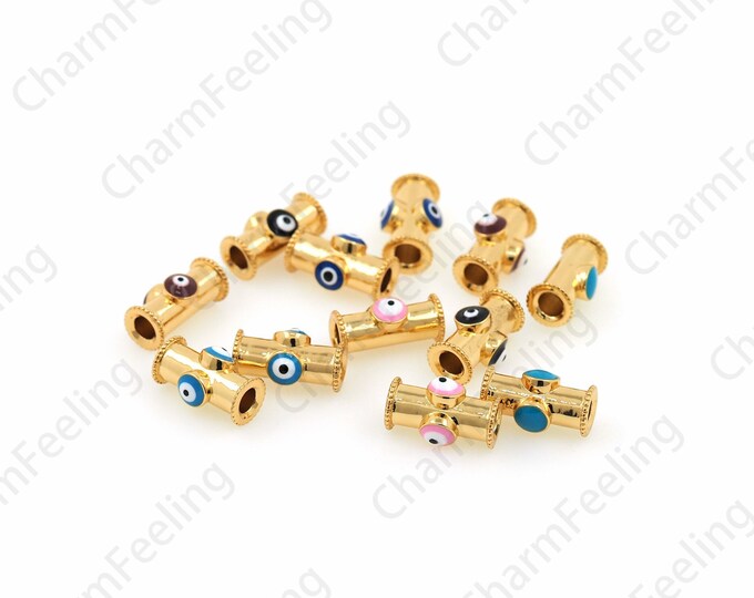 Pipe Spacer Beads,Eye Beads, 18K Gold Filled Connection Beads, Eye Beads, Bracelet And Necklace Accessories, 8x14.5x8mm, Hole 3.8mm