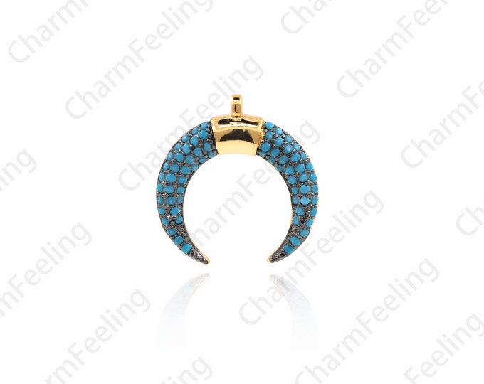 Shiny Blue Moon Charms, Micro Pave Moon Charms, Moon Pendant 21.2x19.7x3mm 1pcs