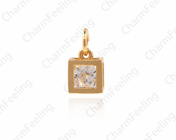 Shiny Gold Square Pendant, Micro-Pave Square Pendant, Square Charm, Cz Jewelry, Cubic Zirconia 11.7×6.3×4mm 1pcs