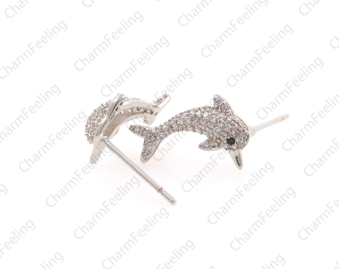 Silver dolphin ear studs, silver earrings, dolphin charm, dolphin jewelry, marine life jewelry  1 pair
