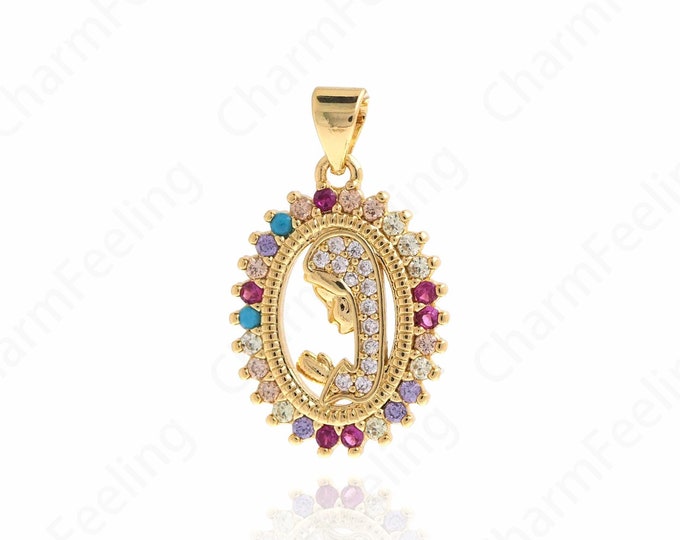 Dainty Mary Pendant，Virgin Mary Necklace,Religious Jewelry,18K Gold Filled Miraculous Medal Necklace ,Catholic Jewelry 26x15.5x2.3mm