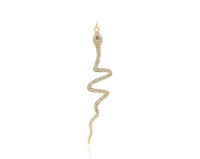 18K Gold Filled Snake Pendant, Reptile Necklace, Micropavé CZ Wildlife Charm, Snake Necklace, DIY Jewelry Accessories, 82x18x2.5mm