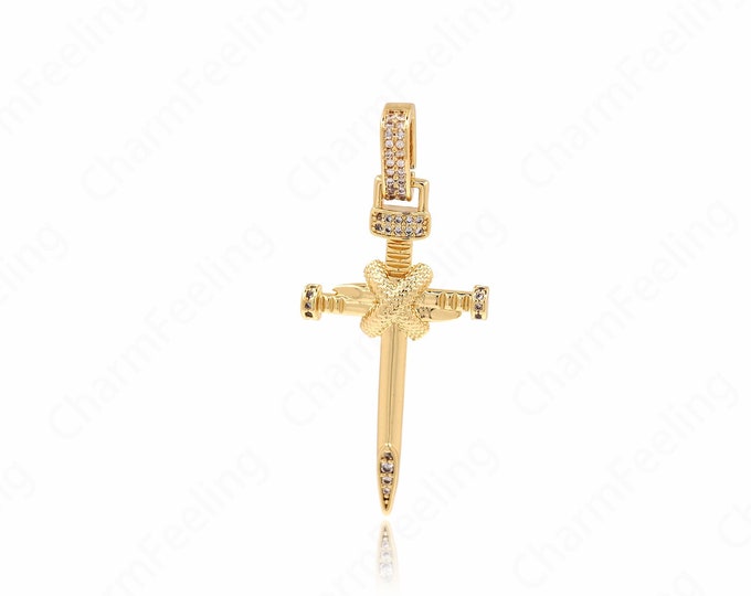 Weapon Charm, CZ Weapon Pendant, Knight Sword Pendant, Micro Pavé Sword Necklace, DIY Jewelry Making Accessories 46.5x20.5x3mm