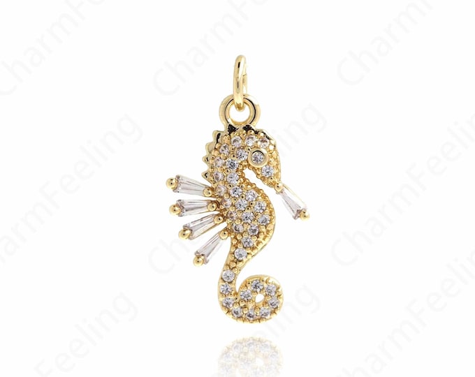 18K Gold Filled Seahorse Pendant,Dainty Seahorse Charm Earrings Necklace for DIY Jewelry Making Supply,23.5x12.2x3mm