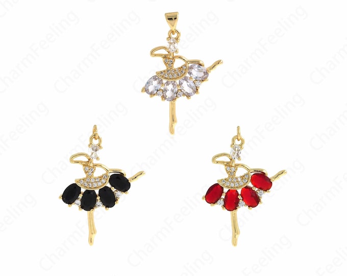 Dancing Figures, Micropavé CZ Dancing Charm, 18K Gold Filled Dancer Charm, Character Charm, DIY Jewelry Accessories, 34.5x23x3.5mm